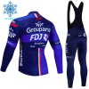 Set Fietsshirt Lange Mouw + Lange Koersbroek 2024 Groupama FDJ Winter Thermal Fleece Zwart Blauw